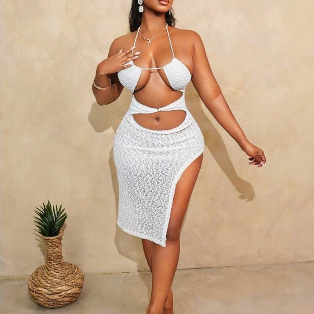 White Cutout Halter Dress - Picture 3 of 3